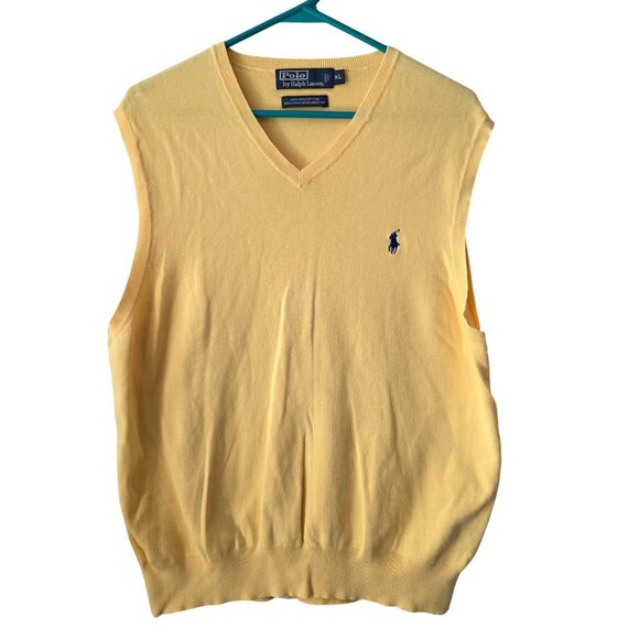 Polo Ralph Lauren Mens XL Yellow V-Neck Sleeveless Sweater Vest 100% Pima Cotton - Picture 1 of 8